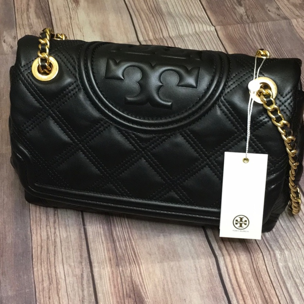 NWT Tory Burch Soft Fleming Convertible Bag in Black with Gold